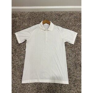 Lululemon Shirt Men's Medium White Short Sleeve Metal Vent Tech Stretch Gym Polo